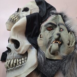 Vtg Halloween Mask Paper Magic Group Skull 90s Skeleton Witch Holographic Lot 3